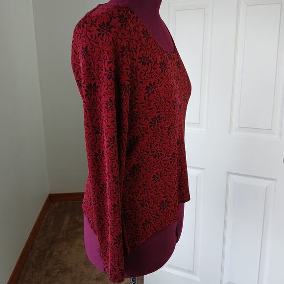 Rabbit Designs Vintage 80s Floral Blouse 10M long sleeve red black shoulder pads - Picture 4 of 16